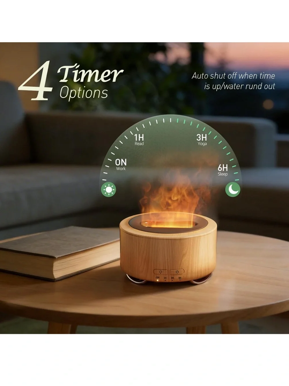 Essential oil Diffuser for home: 500ML aroma diffuser with fireplace flame light